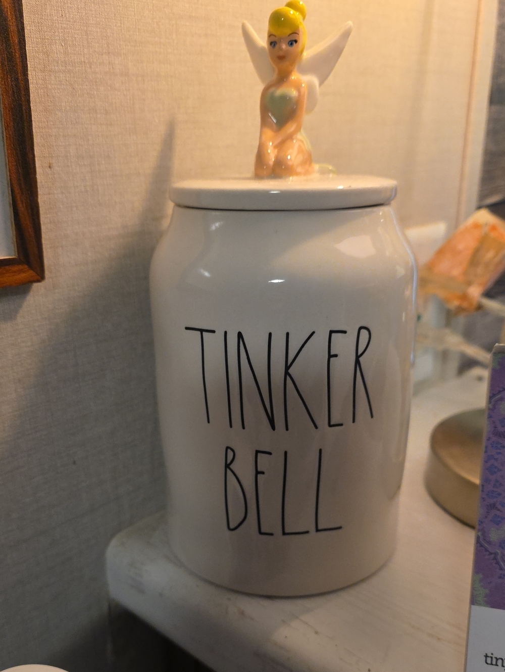 Tinker Bell Ceramic Canister with Fairy Lid - White
